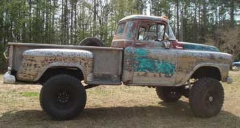 1958 Chevy Apache with 6" Tuff Country EZ-Ride suspension lift kit, 3" body lift