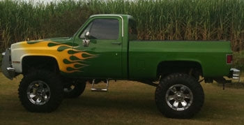 1984 GM pickup with 6" suspension lift kit, 3" body lift