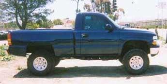 2001 2WD Silverado with 6" Fabtech suspension lift kit, 3" Performance Accessories body lift