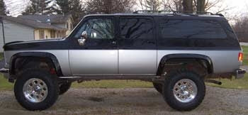 1991 Chevy 1/2 ton Suburban with 4" Rough Country suspension lift kit, 3" body lift