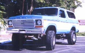 1978 Ford Bronco with 4" suspension lift kit and 3" body lift