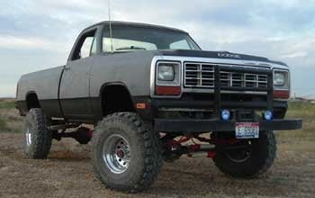 1985 Dodge W150 with Rancho 4" suspension lift kit, 3" body lift