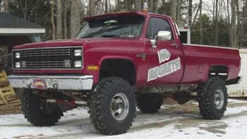 1983 Chevy with a 4" suspension lift kit, 3" body lift