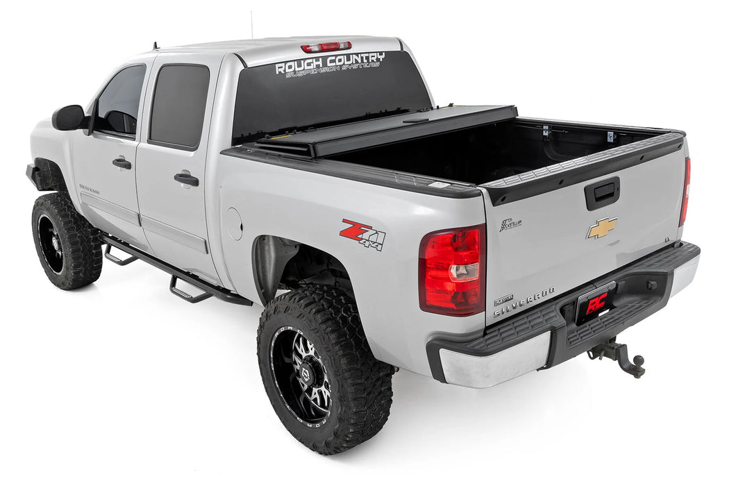 2007-13 Silverado, Sierra 1500 5'6" Bed with Rail Caps, Hard Low Profile Tri-Fold Tonneau Cover