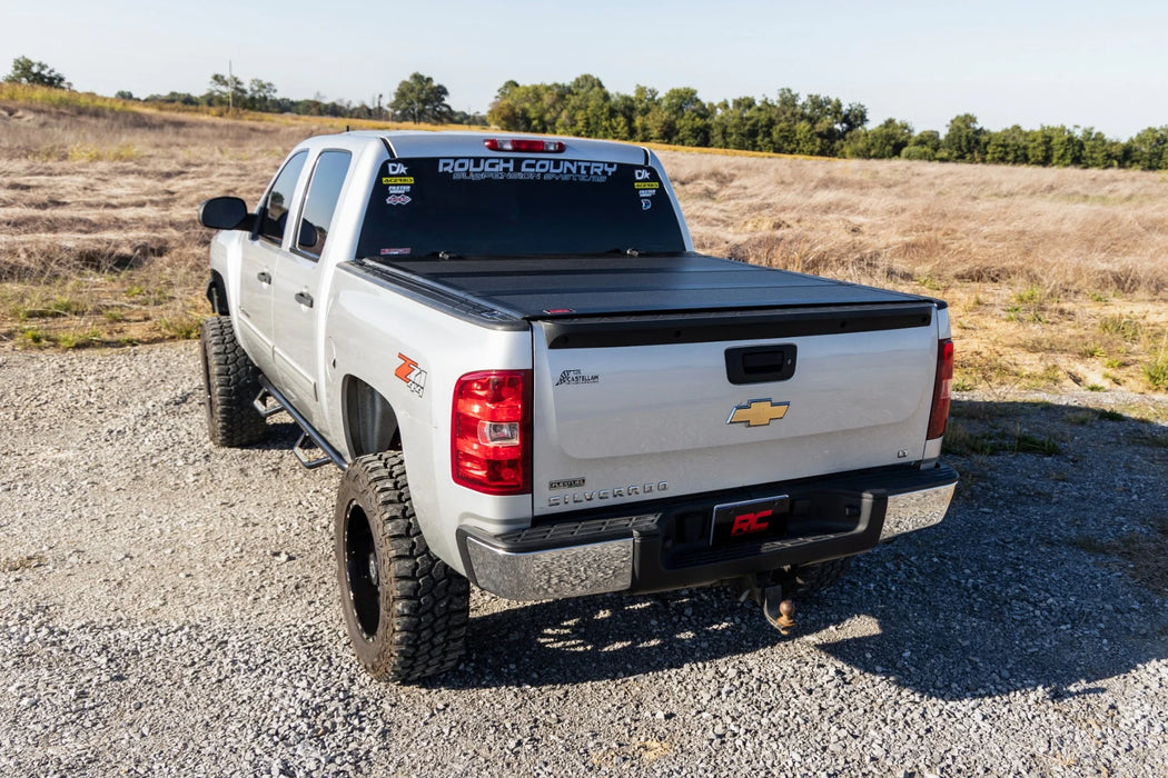 2007-13 Silverado, Sierra 1500 5'6" Bed with Rail Caps, Hard Low Profile Tri-Fold Tonneau Cover