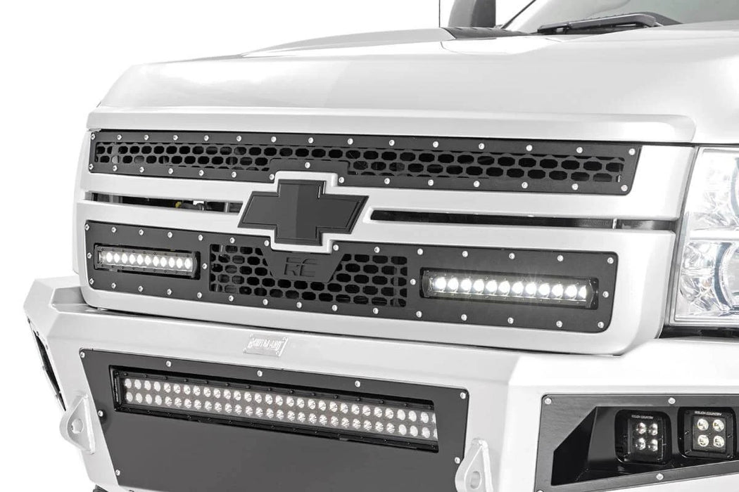 2011-14 2&4WD Chevy  Silverado 2500HD, 3500HD Mesh Grille Kit, Dual 12" LED light bars, Black Series