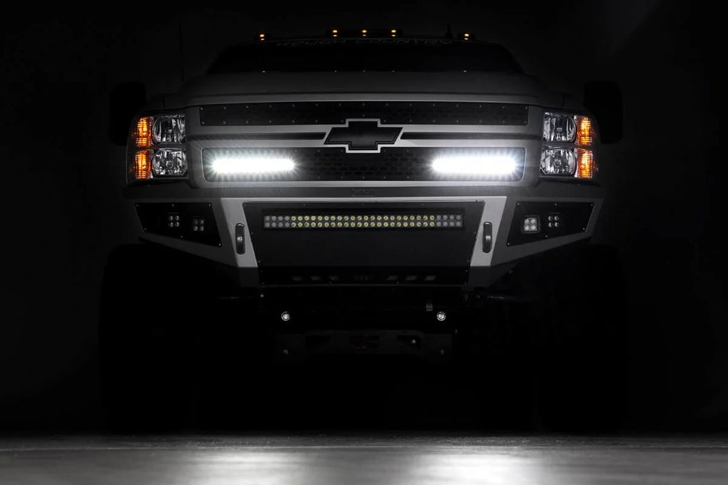 2011-14 2&4WD Chevy  Silverado 2500HD, 3500HD Mesh Grille Kit, Dual 12" LED light bars, Black Series